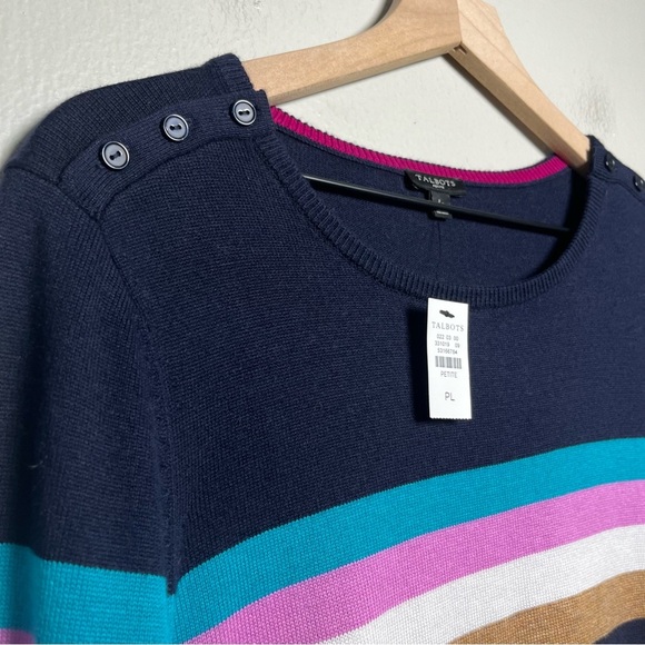 NEW‎ Talbots Women Sweater Large Petite Navy Blue Stripe Multicolor Nautical - Picture 6 of 13
